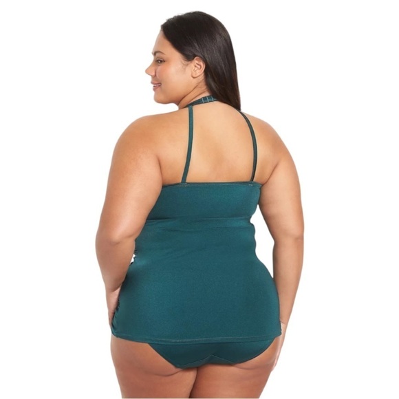 Lane Bryant Fitted Shimmer No-Wire Fisnet-Trim Swim Tankini Sea Foam Size 24 - Picture 4 of 4